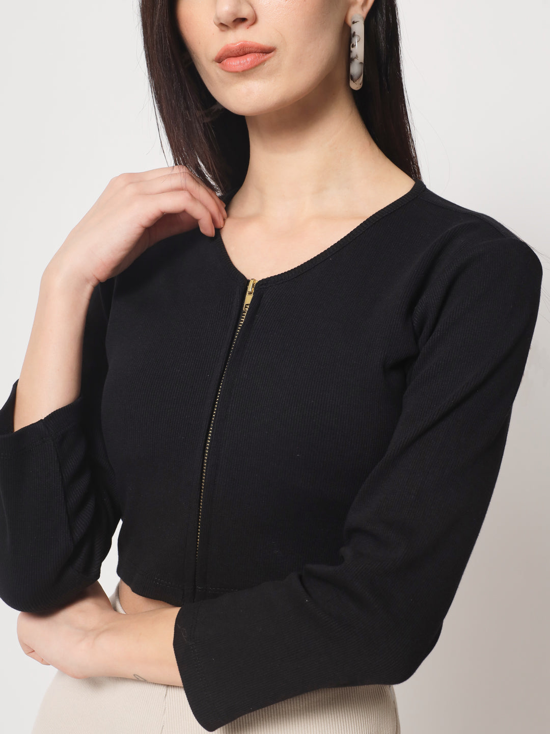 Women Cotton Crop Black Jacket