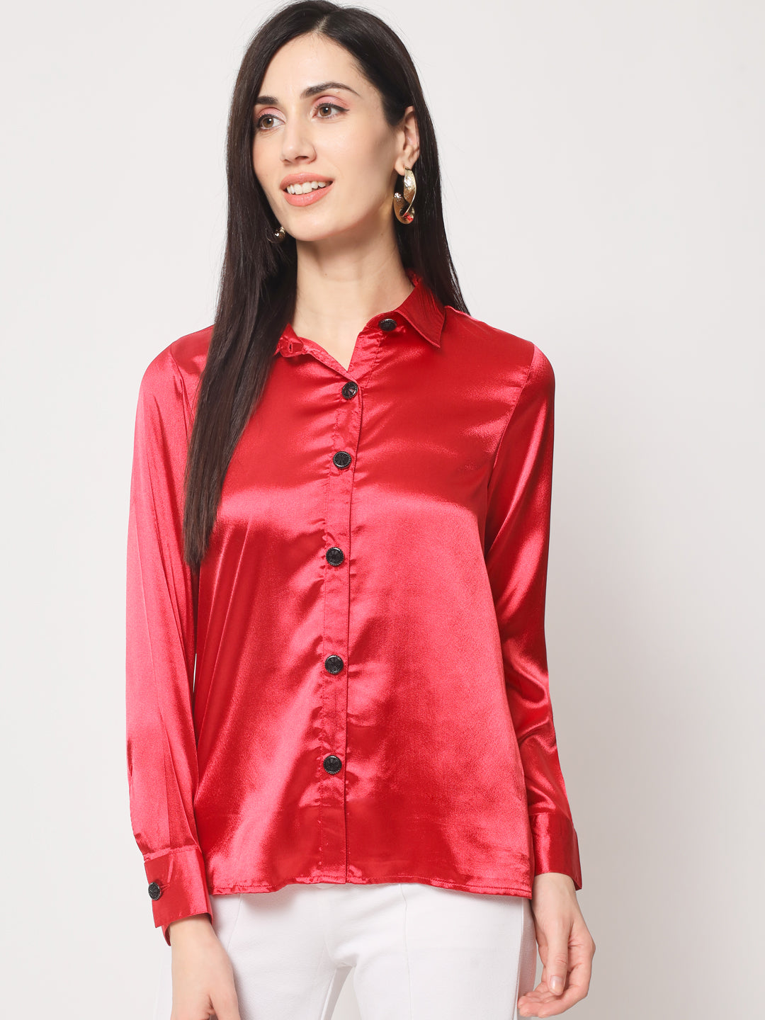 Women Red Classic Slim Fit Casual Shirt