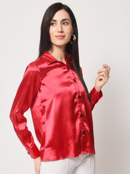 Women Red Classic Slim Fit Casual Shirt