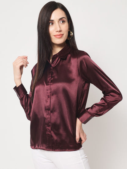 Women Maroon Classic Slim Fit Casual Shirt