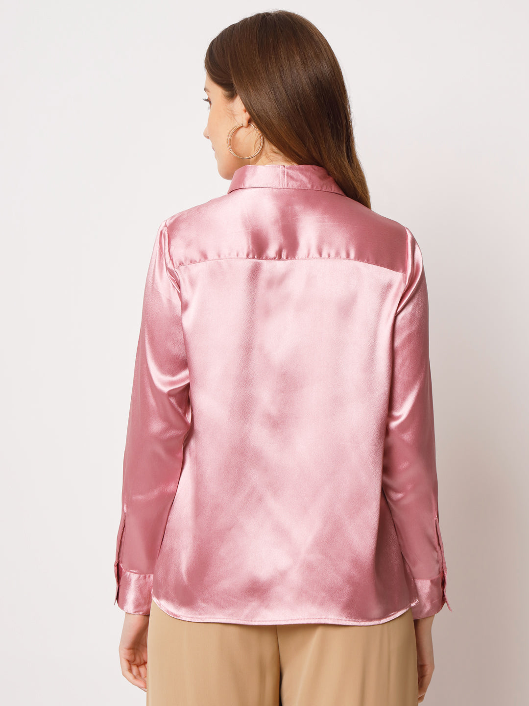 Spread Collar Long Sleeves Satin Classic Shirt