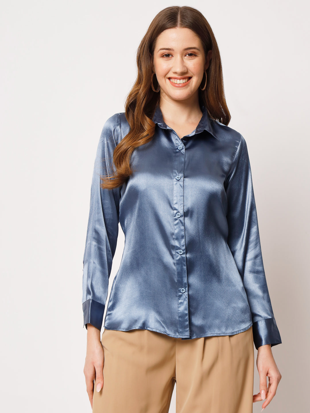 Spread Collar Satin Party Shirt