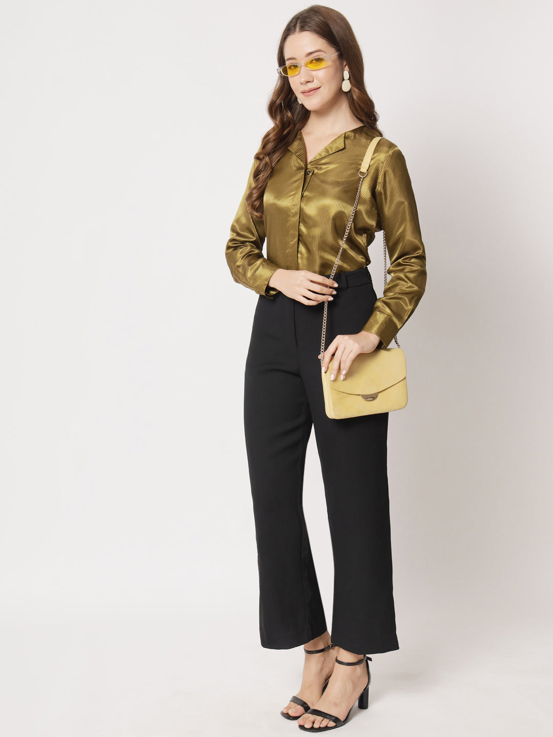 Women Classic Slim Fit Satin Casual Shirt