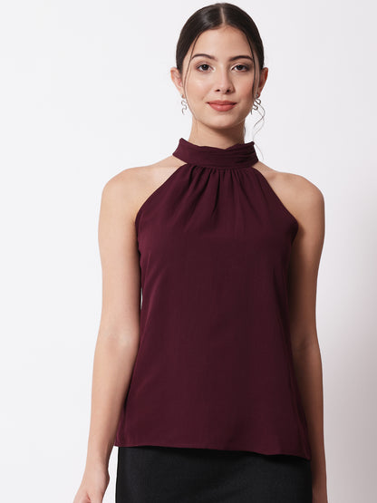 Purple Keyhole Neck Crepe Top