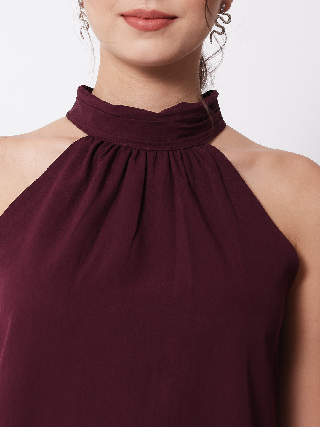 Purple Keyhole Neck Crepe Top