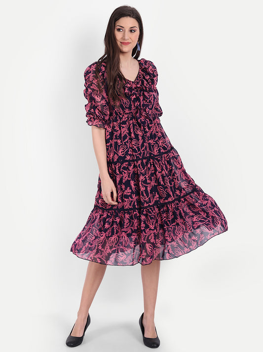 Floral Printed Georgette Fit & Flare Midi Dress