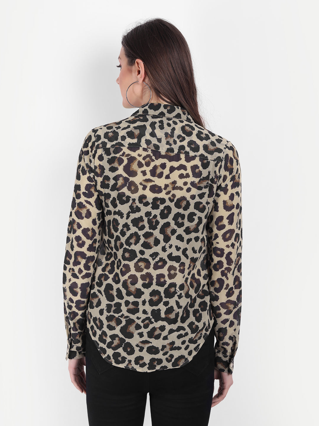 Women Brown & Black Animal Printed Semi Sheer Casual Shirt