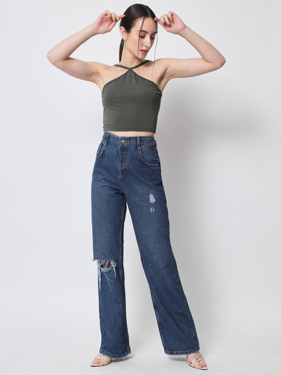 Olive Halter Neck Top