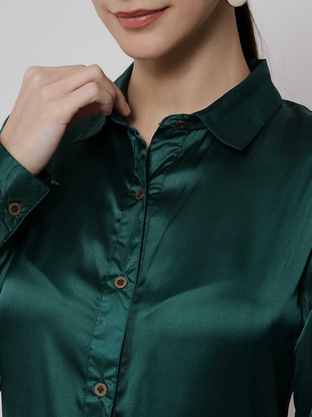 Women Green Satin Relaxed Formal Shirt