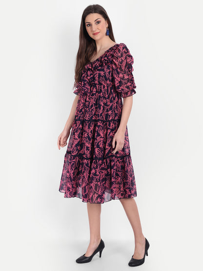 Floral Printed Georgette Fit & Flare Midi Dress