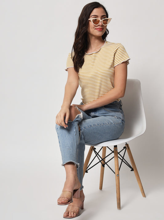 Mustard Yellow Striped Organic Cotton Crop Top