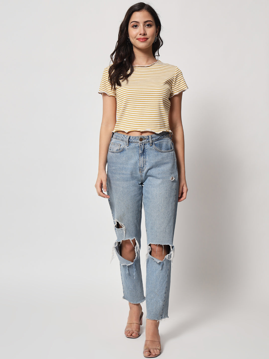 Mustard Yellow Striped Organic Cotton Crop Top