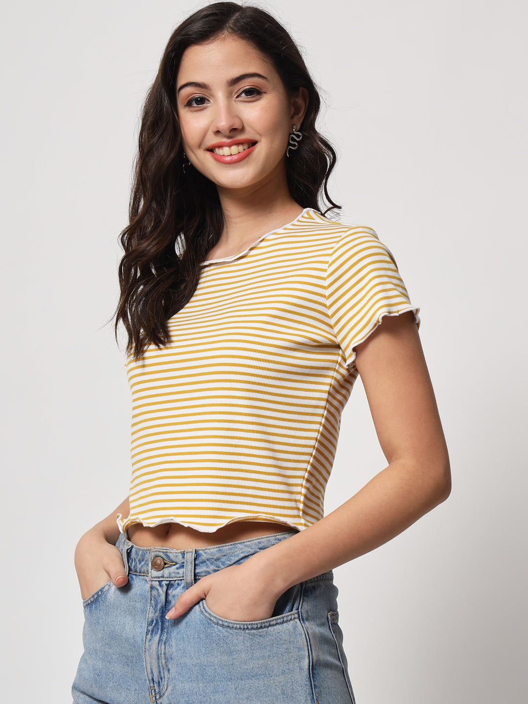 Mustard Yellow Striped Organic Cotton Crop Top