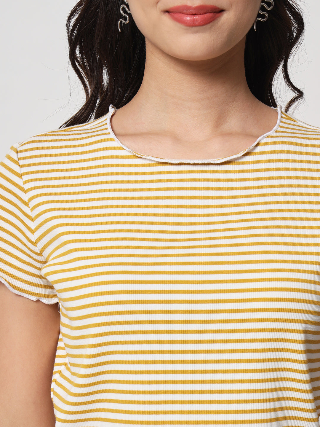 Mustard Yellow Striped Organic Cotton Crop Top