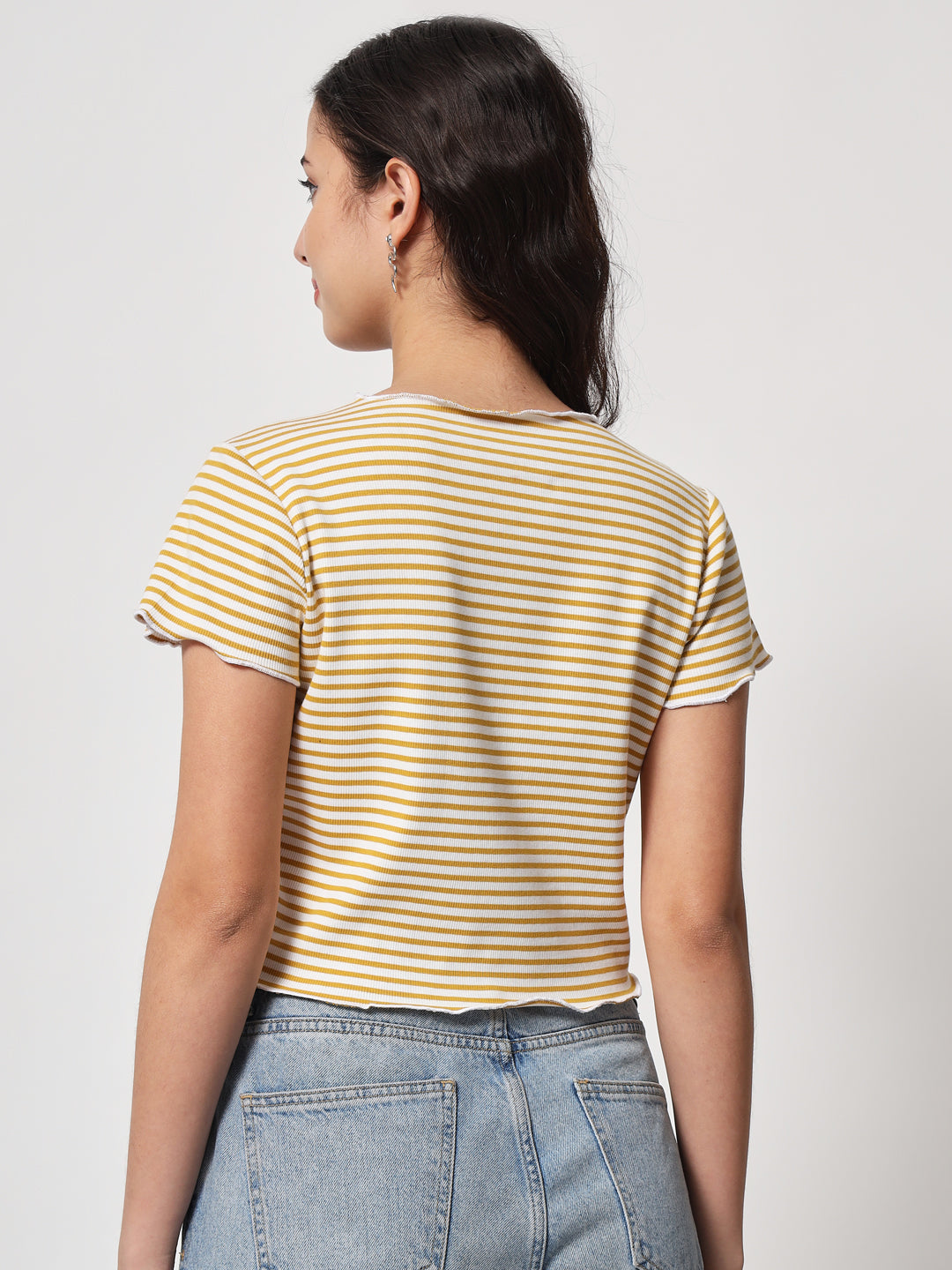 Mustard Yellow Striped Organic Cotton Crop Top