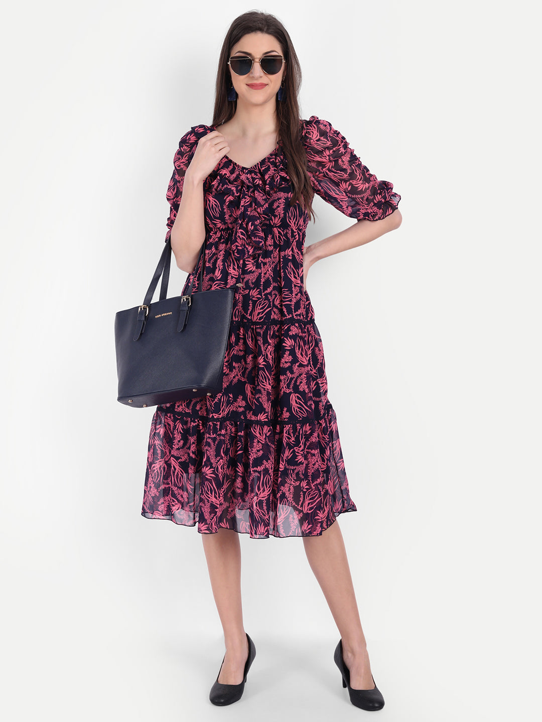 Floral Printed Georgette Fit & Flare Midi Dress