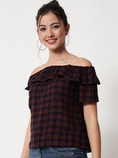 Checked Off-Shoulder Bardot Top