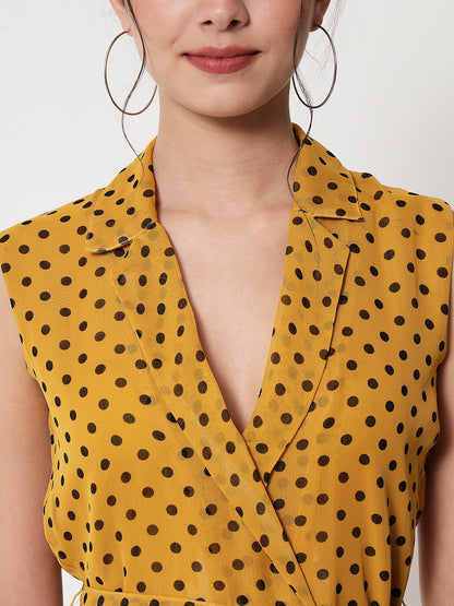 Tie-Up A-Line Polka Dot Yellow Dress