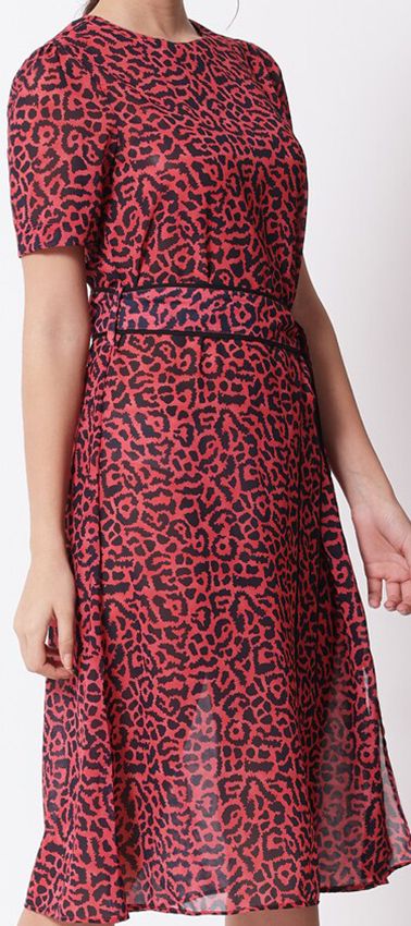 Red & Black Animal Georgette Midi Dress