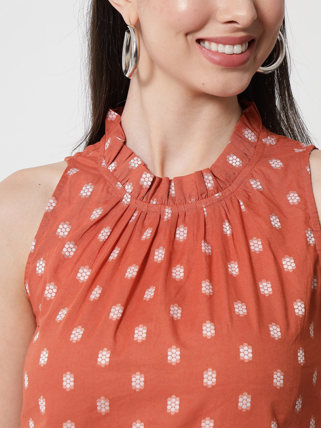 Rust & White Floral Print Top